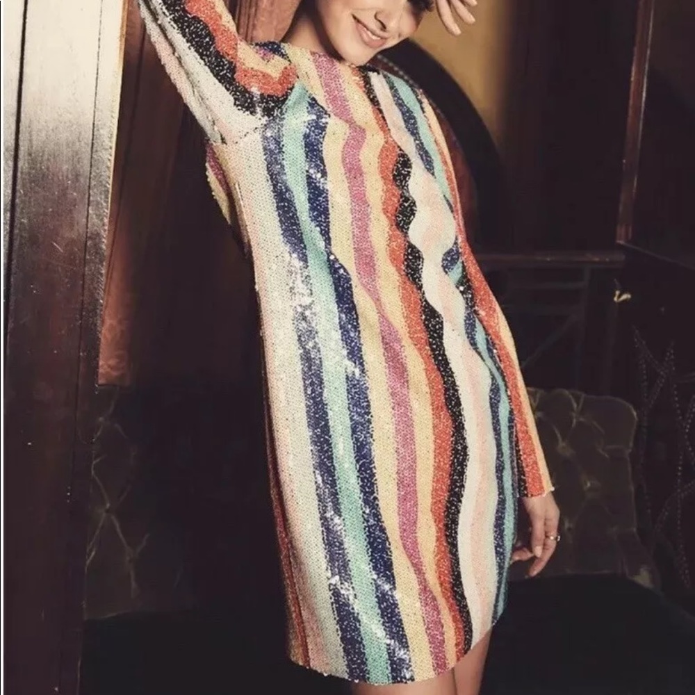 Mestiza New York Sequin Rainbow Striped Shift 0